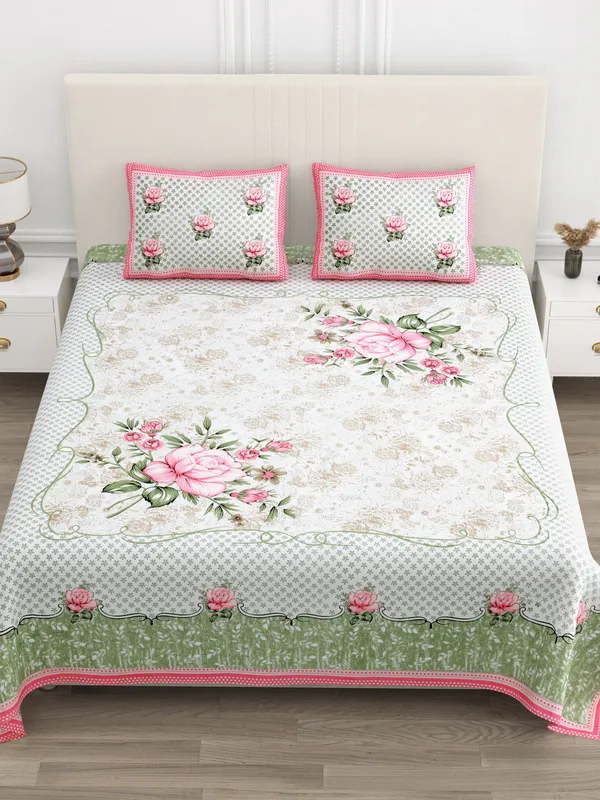 White_Cotton_Rajwada_Phool_Collection_Double_Bedsheet_With_Pillow_Cover_100_X_108_Cm